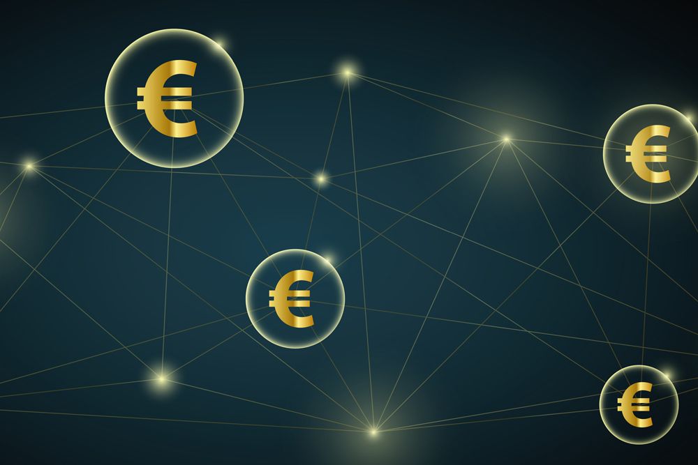 Eurosymbole schwebend im Raum